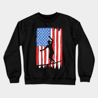 American Flag Slacklining Graphic Crewneck Sweatshirt